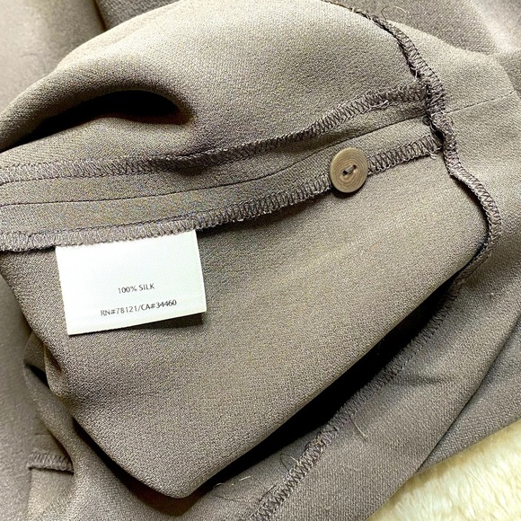 Eileen Fisher Grey Silk W/Fly Front Zip Large Pants - Picture 3 of 6